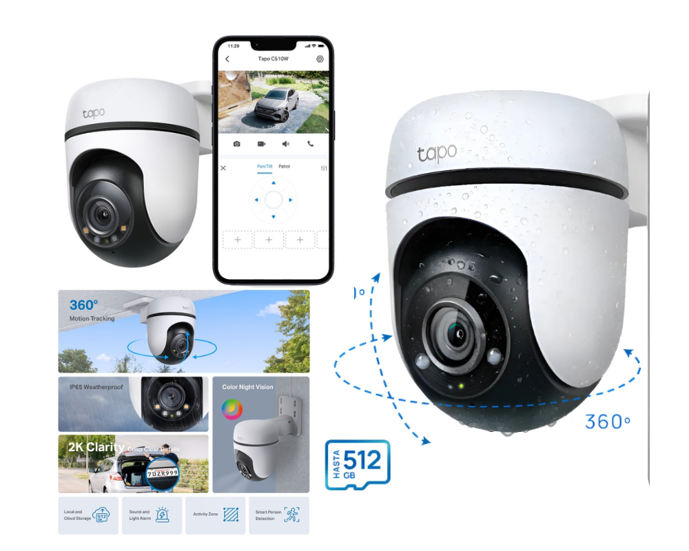 Cámara de Seguridad Wi-Fi de 360 Grados para Exteriores con Vista 2K